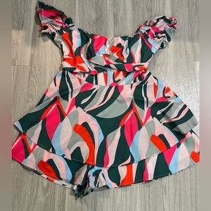 Colorful Ruffled Off-Shoulder romper